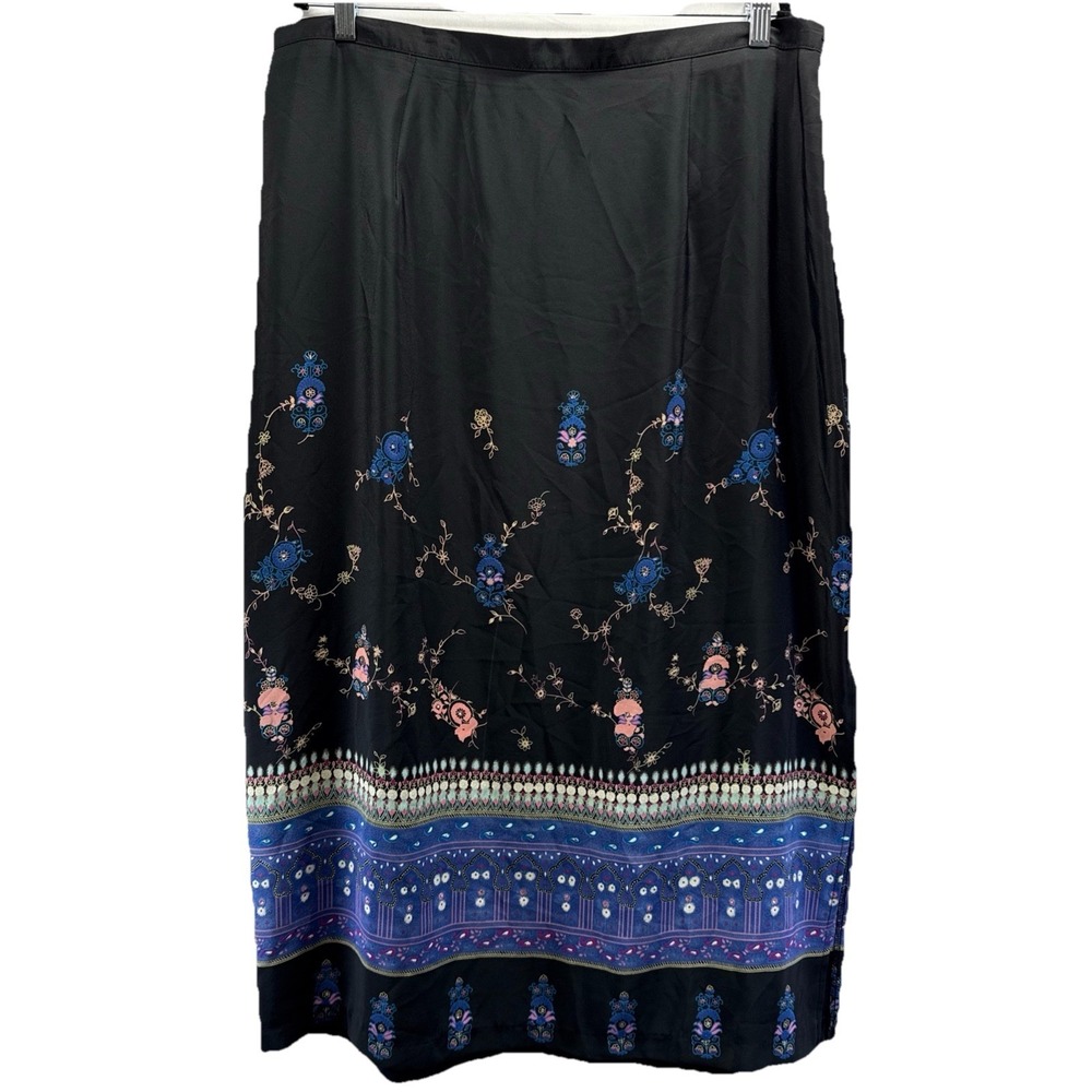 Casual Corner Maxi‎ Skirt Size 20W Black Blue Paisley Mixed Prints Rhinestones
